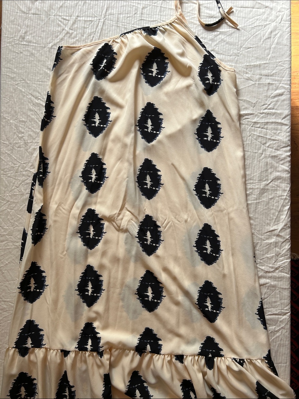 Cream and Black Printed One-Shoulder Maxi Dress